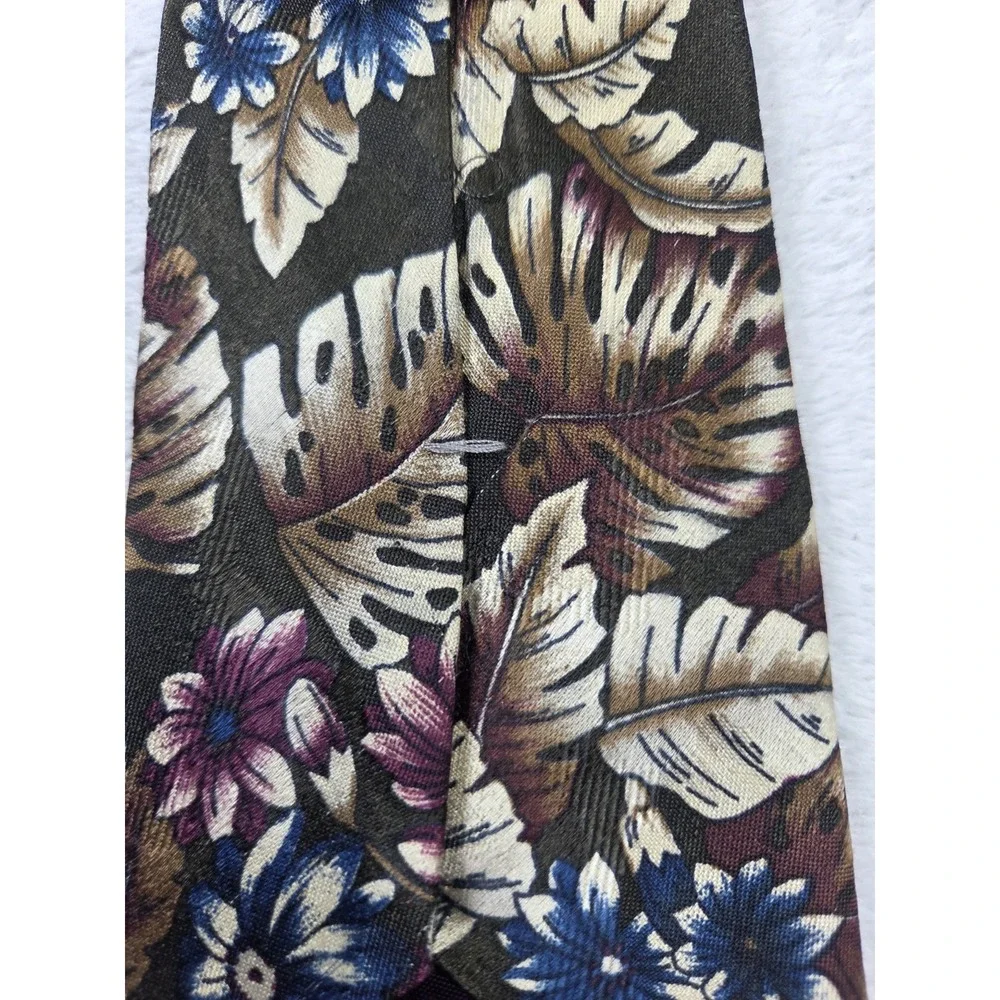 Vintage Mario Valentino Silk Tie Italy Floral Botanical Blue Burgundy Designer